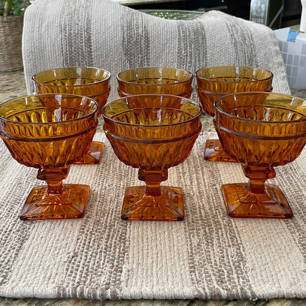 VTG Indiana Glass Amber Mount Vernon Sherbet Dessert Cup 6 piece set
